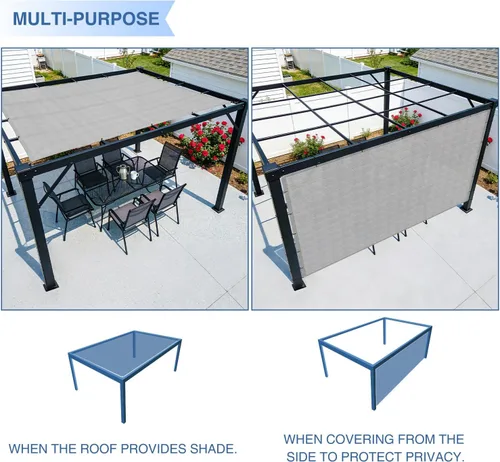 Vista 6 de E&K Sunrise - Toldo parasol de borde recto de 12 x 20 pies, con ojales de anillo en D, bloqueo UV, cubierta para pérgola con lazos de cremallera