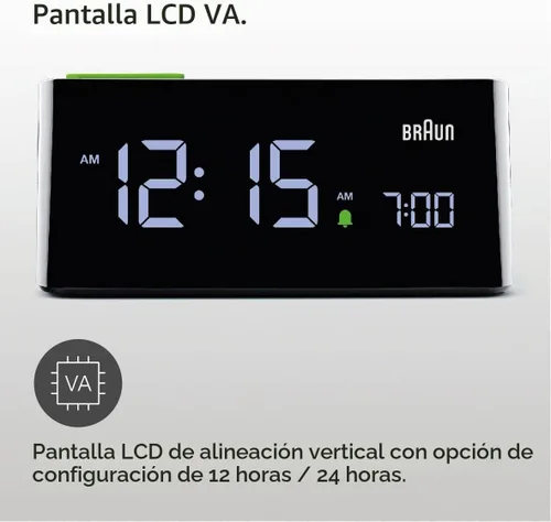 Vista 2 de Braun Reloj despertador digital con pantalla LCD VA, almohadilla táctil de repetición, ajuste rápido, ajuste automático del brillo de la pantalla