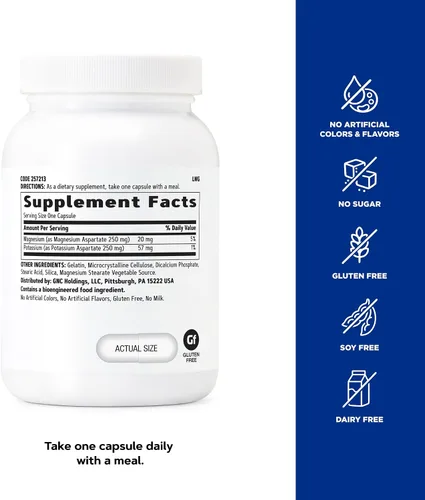 Vista 5 de GNC Suplemento de aspartato de potasio y magnesio de 250 mg, ayuda a regular el equilibrio hídrico, 120 porciones