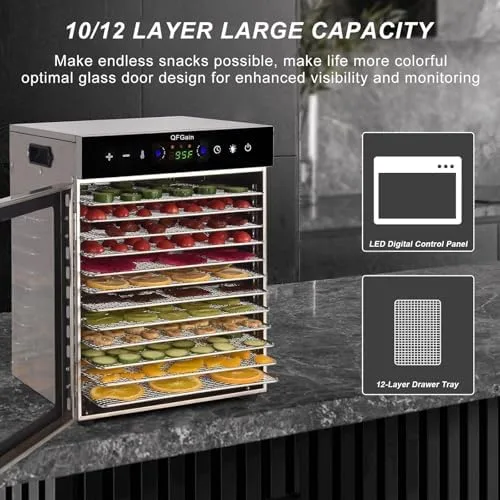 Vista 5 de 10-Layer Food Dehydrator Stainless Steel with Adjustable Temp & Timer for Drying Fruits Veggies Meat Compact Dishwasher Safe Trays for Home Kitchen