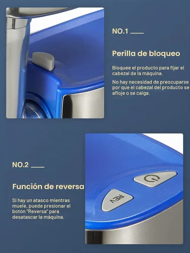 Vista 7 de Picadora de carne eléctrica, picadora de carne de alta resistencia, máquina de embutir salchichas, picadora de alimentos con kit de salchichas y Azul