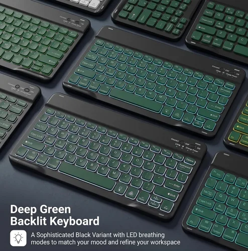 Vista 6 de Funda de teclado retroiluminada para iPad de 9.7 pulgadas 2018 (6ª generación) / iPad 2017 (5ª generación) / iPad Air 2/1, teclado inalámbrico Negro