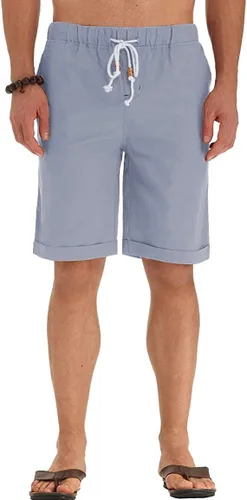 Vista 48 de Sailwind Pantalones cortos de lino para hombre, pantalones cortos casuales de playa con cordón