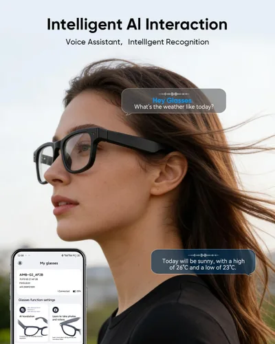 Vista 5 de CJkao Gafas inteligentes con cámara, gafas de cámara HD, grabación de video, asistente de voz control bluetooth música ai gafas para adolescentes