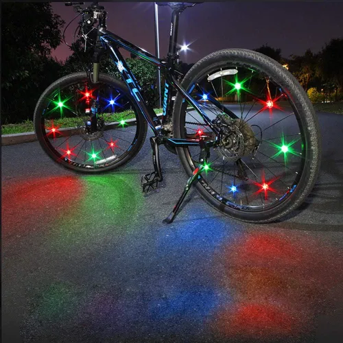 Vista 5 de Luces de rueda de bicicleta, luces de radios de bicicleta con baterías incluidas, luces de rueda de bicicleta impermeables para ciclismo seguro