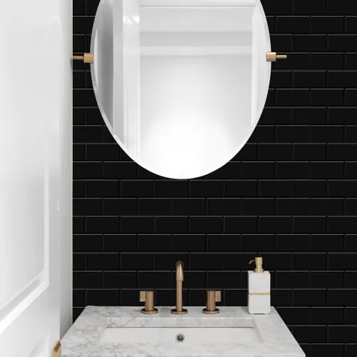Vista 4 de Azulejo de metro negro para despegar y pegar, azulejos autoadhesivos para pared de cocina (10 x 10 pulgadas, 10 hojas)