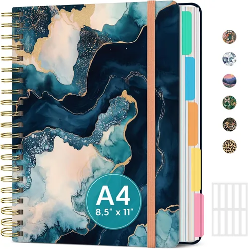 Vista 20 de Cuadernos grandes con forro en espiral para el trabajo con divisores y pestañas extraíbles, 8.5 x 11 pulgadas, bonito cuaderno de tapa dura de 5