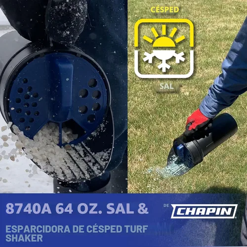 Vista 2 de Chapin 8740A: coctelera de mano de polietileno negro de 64 onzas para césped, fertilizante, semillas de césped, sal y arena, uso durante todo