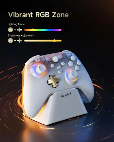 Vista 2 de EasySMX D05 PC Controller - Enhanced Wireless Bluetooth Pro Controller with Charging Dock/Hall Sensor/RGB Lighting - No Stick Drift, No Dead Zone