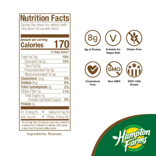 Vista 2 de Hampton Farms - Cacahuetes naturales crudos jumbo en cáscara - Ideal para hervir - Bolsas de 24 onzas - Paquete de 2