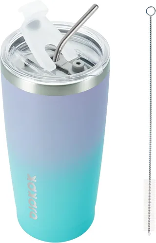 Vista 10 de BJPKPK Vaso térmico negro con tapa y pajita, de acero inoxidable, de 20 onzas, para café Pintura de caucho negro