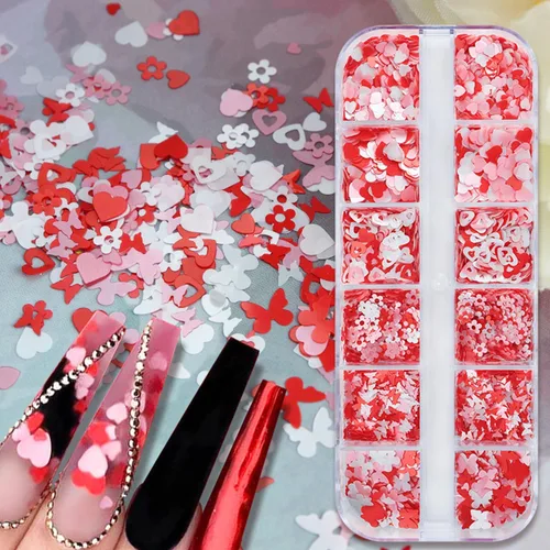 Vista 10 de 12 rejillas para el Día de San Patricio para uñas con purpurina y lentejuelas holográficas 3D trébol verde trébol para uñas con purpurina de corazón