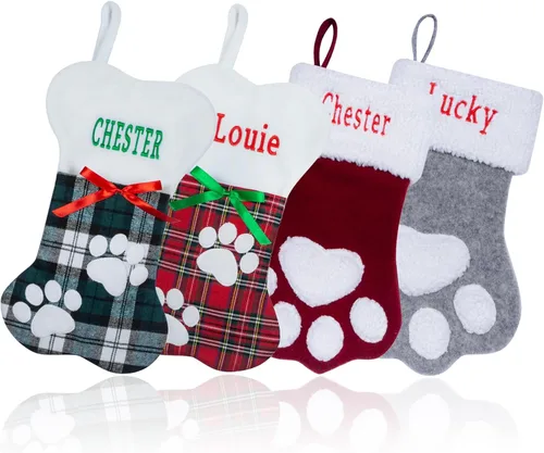 Vista 12 de 1 pieza de medias de Navidad personalizadas, medias de Navidad colgantes de felpa de piel sintética blanca con nombres, medias de Navidad grandes