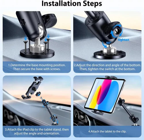Vista 8 de CreaDream Soporte de aluminio para tablet para camión, soporte de tableta para automóvil, ángulo ajustable con base de taladro, soporte para iPad