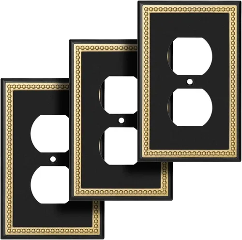 Vista 11 de Placa decorativa de pared con marco perlado para placa de interruptor (palanca doble, negro y dorado oscuro)