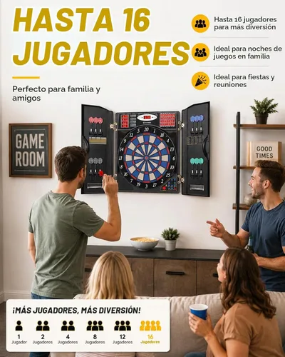 Vista 4 de WIN.MAX Electronic Dart Board Cabinet Set for Adults, Black Plateado