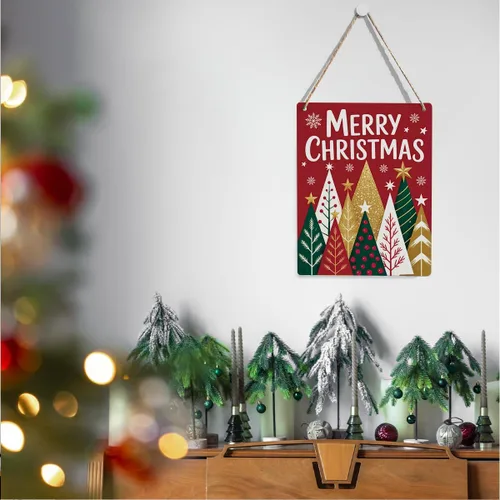 Vista 4 de Decoraciones de invierno para el hogar, decoración navideña roja para pared, decoraciones de invierno, decoración de pared de madera con árbol
