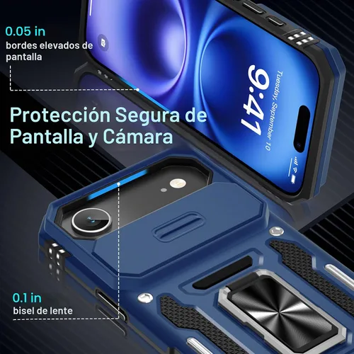 Vista 5 de DEERLAMN Funda para iPhone Air de 6.5 pulgadas con cubierta deslizante para cámara + protector de pantalla (2 paquetes), soporte de anillo giratorio