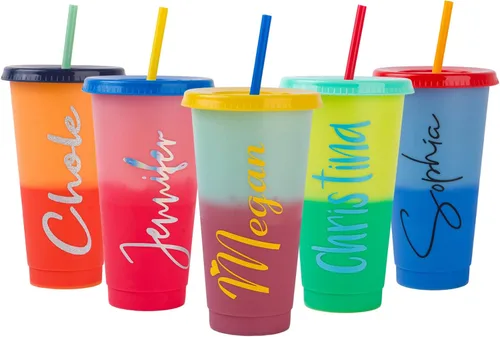 Vista 7 de Vasos que cambian de color con tapas y popotes, vasos de plástico reutilizables que cambian de color con tapa a prueba de salpicaduras, tazas que