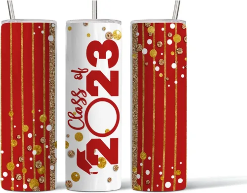 Vista 4 de Vaso personalizado Clase of 2023 con popote y tapa (negro)