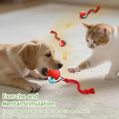 Vista 6 de Pelota interactiva rodante para perros, pelota autoenrollable para perros, juguetes interactivos para gatos, juguete automático automático para Gris