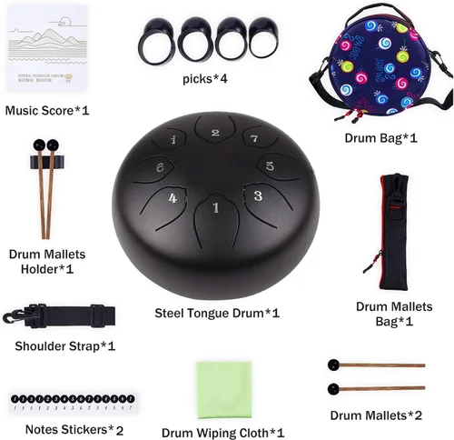 Vista 2 de Tambor de lengua de acero para niños: juego de tambores musicales de metal de 6 pulgadas, 8 notas, tecla C para meditación, yoga, educación