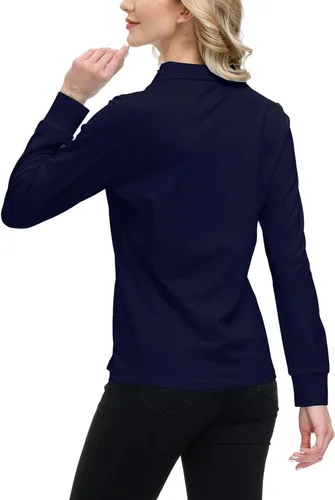 Vista 31 de JINSHI Polo de golf para mujer, de manga larga, con cremallera, deportiva, de secado rápido, atlética, casual, ajustada