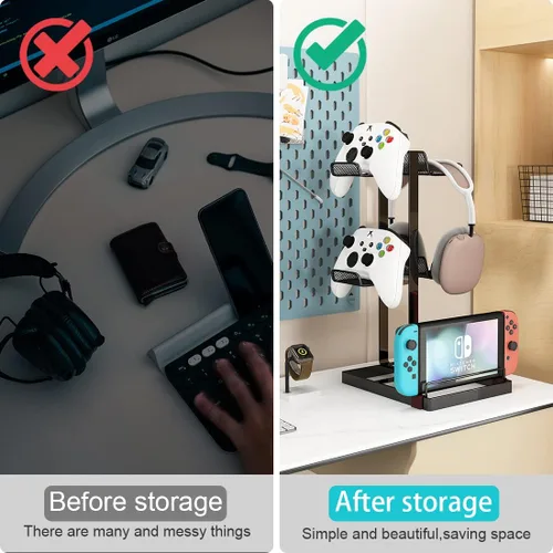 Vista 4 de Soporte para controlador, soporte para controlador de juegos, organizador de almacenamiento, controlador de juego ajustable, colgador de auriculares