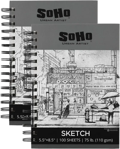 Vista 8 de Soho Urban Artist Bloc de bocetos (75 libras/110 gsm), 100 hojas de cuaderno de bocetos encuadernado en espiral para artistas profesionales