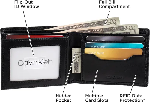 Vista 6 de Calvin Klein Billetera plegable minimalista de piel RFID para hombre