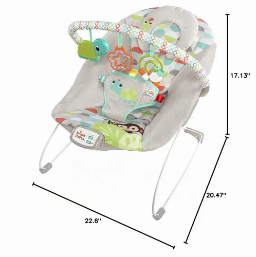 Vista 9 de Bright Starts Baby Bouncer Soothing Vibrations - Asiento para bebé, música, barra de juguete extraíble, 0-6 meses hasta 20 libras (Happy Safari)