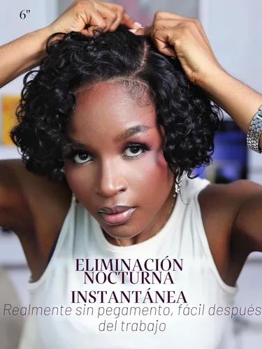 Vista 4 de LUVME HAIR Pelucas de cabello humano rizado sin pegamento de 6 pulgadas, precortadas, indetectable, HD, encaje Bob, peluca corta y rizada con ondas