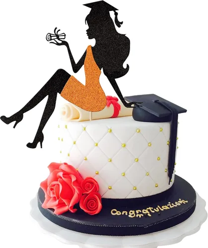 Vista 21 de 1 pieza de decoración para pastel de graduación 2026 con tapa de graduación con purpurina, diploma de tacón alto para niña, selección de pastel