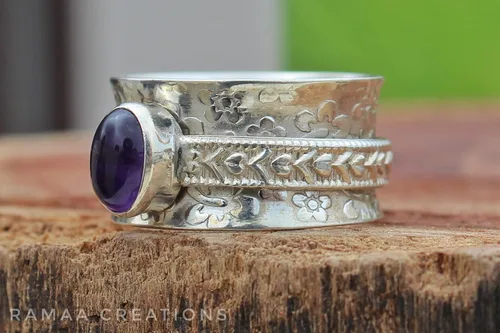 Vista 6 de Amethyst Spinner Ring Anxiety Silver Spinner Ring Fidget Spinner Ring For Women Handmade Spinner Ring Sterling Silver 925