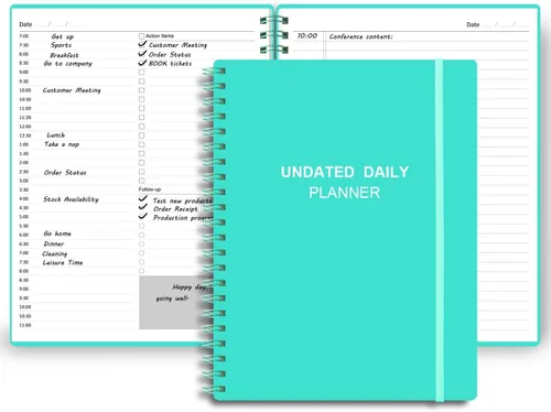 Vista 8 de Agenda diaria sin fecha: agenda sin fecha con horarios, artículos de acción y seguimiento, cuaderno organizador diario A4 para aumentar