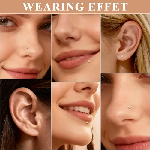 Vista 4 de Juego de 12 aretes de nariz transparentes para el trabajo, para mujeres y hombres, 12 piezas de 18G 20G Bioflex de plástico en forma de L, retenedor