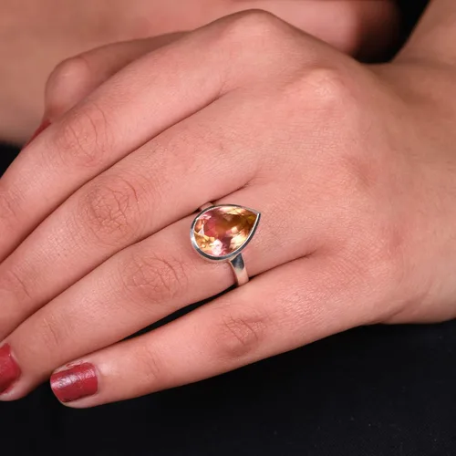 Vista 14 de PANOPLY Bio Pink Doublet Quartz Solid 925 Sterling Silver Ring for Women