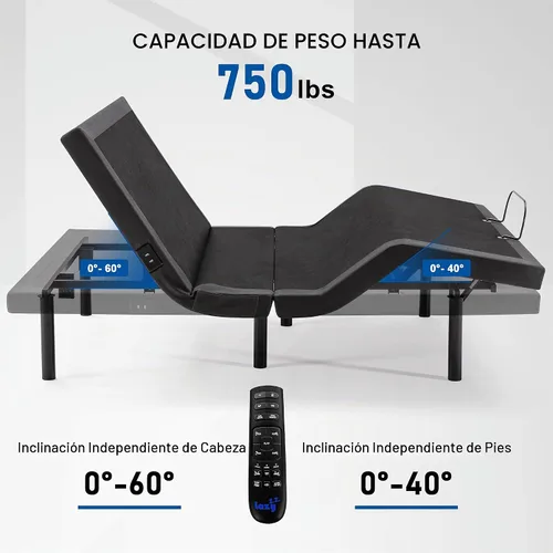 Vista 2 de Lazyzizi Base de cama ajustable con 17 funciones de control, aplicación Bluetooth, doble masaje, puertos USB duales, inclinación de cabeza/pie