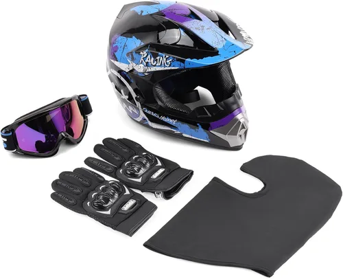 Vista 7 de Casco OUMURS DOT para ATV de todoterreno con gafas, guantes y mascarilla, con visera solar ajustable para motocicleta, para adultos, todoterreno