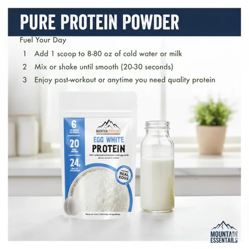 Vista 6 de Polvo de proteína de clara de huevo, 0.85 oz de proteína, un solo ingrediente, sin sabor, 100% puras claras de huevo secas pasteurizadas, ideal