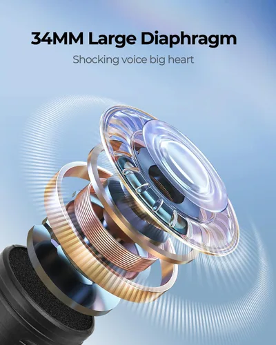 Vista 3 de ALPOWL Micrófonos inalámbricos, sistema de micrófono dinámico de metal con receptor recargable, duración de 50 horas, rango de 200 pies, micrófono