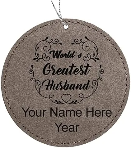 Vista 9 de LaserGram Personalized Christmas Ornament, World's Greatest Husband, Faux Leather, Custom Laser Engraved Gift Idea (Round Shape, Pink)