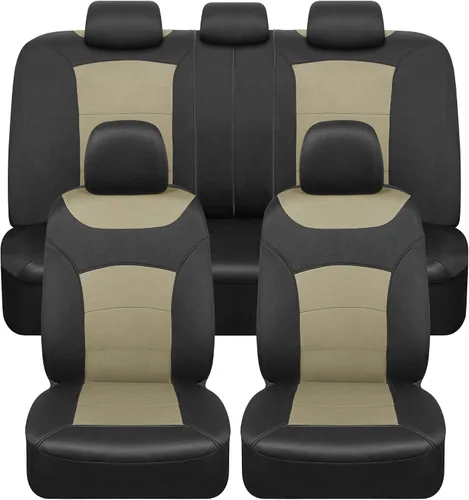 Vista 10 de BDK carXS Monaco - Juego completo de fundas para asiento de auto, fundas de asiento delantero beige de tres tonos con funda de asiento trasero