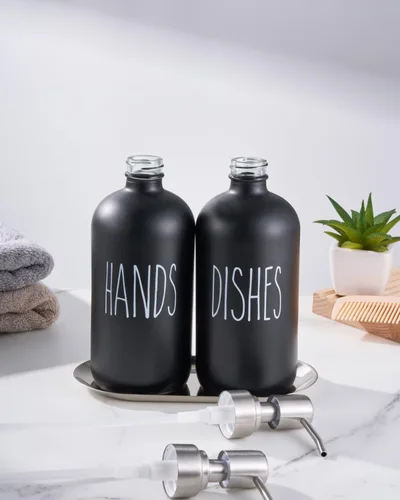 Vista 4 de Dispensador de jabón para platos, dispensador de jabón de manos de vidrio grueso, para fregadero de cocina, bomba de acero inoxidable 304, cocina