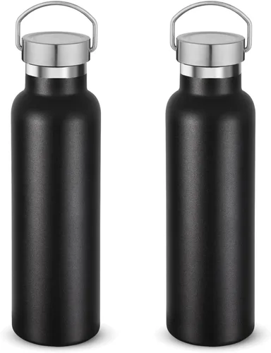 Vista 38 de Neihepal Botellas de agua de acero inoxidable negras, botella de viaje de doble pared con aislamiento al vacío de 20 onzas con tapa a prueba