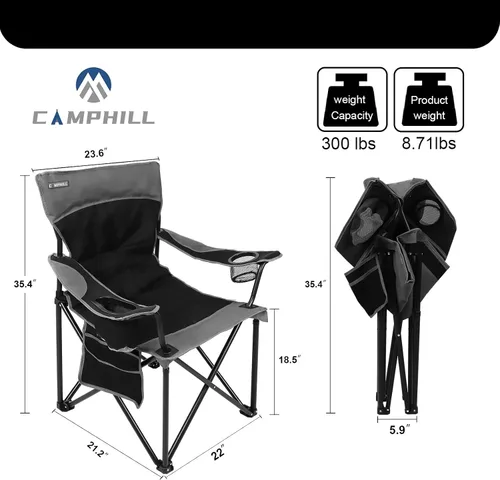 Vista 3 de Sillas de camping portátiles de gran tamaño, sillas plegables para exteriores con bolsillo y portavasos, bolsa de transporte para camping, portones