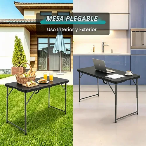Vista 7 de Dkeli Mesa plegable de 4/6 pies para interiores y exteriores, mesa de plástico resistente, portátil, plegable, para camping, comedor, mesa de Negro