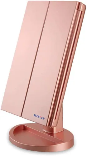 Vista 10 de WEILY Espejo de maquillaje con 21 luces LED, dos modos de fuente de alimentación, pantalla táctil ajustable y espejo de tocador de tres pliegues