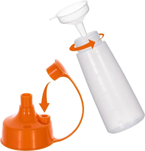 Vista 4 de Botellas exprimibles de condimentos de boca ancha, paquete de 2 botellas exprimibles con tapas de tapa y embudo para salsa de tomate, salsas