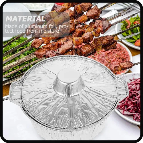 Vista 7 de Macetas desechables de aluminio con tapas, 12 unidades, 135.3 fl oz, plateadas, sin recubrimiento, aptas para horno y estufa, incluye tapas
